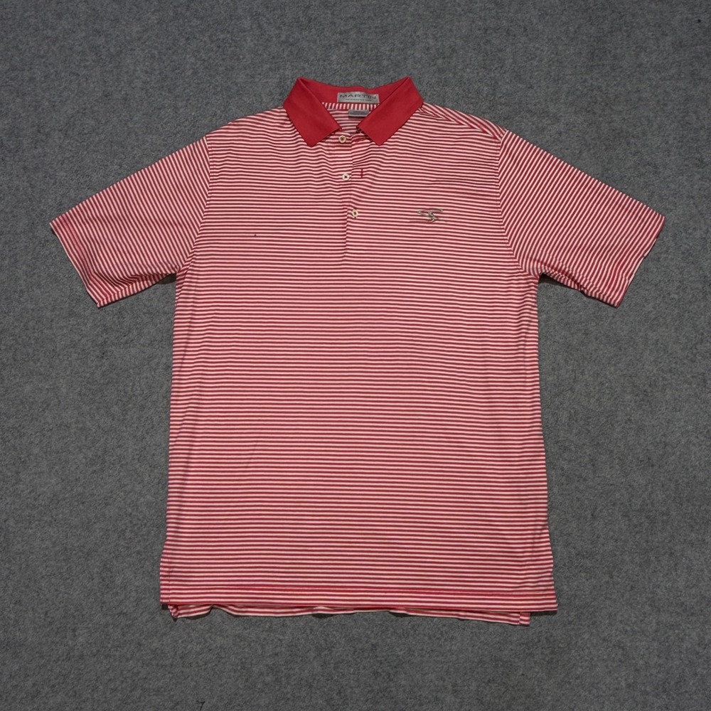 Martin Golf Shirt Mens Medium Red White Striped Pima Cotton Polo Short Sleeve
